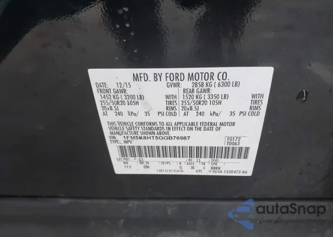 2016 Ford Explorer Platinum from USA, damaged, VIN 1FM5K8HT5GGB76987